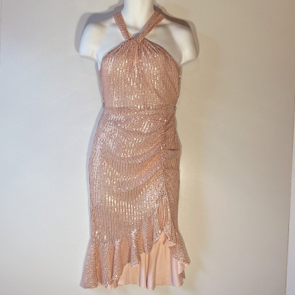 Grace Karin SZ M Pink sequin halter style dress formal party prom dressy sexy